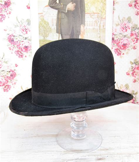 Antique Black Bowler Hat Size 215 Edwardian Gents Derby Etsy