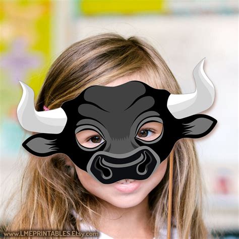 Black Bull Printable Mask Diy Ox Halloween Costume Minotaur Etsy