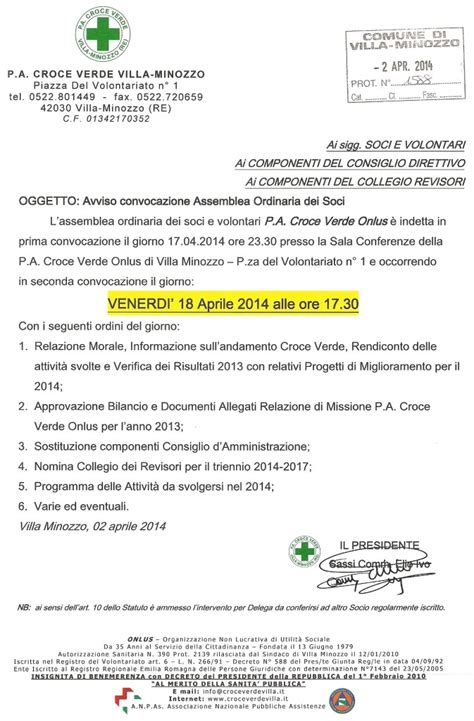 Convocazione Assemblea Ordinaria Dei Soci P A Croce Verde Villa