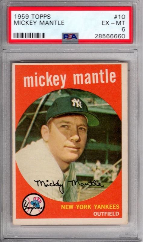 1959 Topps 10 Mickey Mantle Psa 6 Ex Mt New York Yankees Hof High End