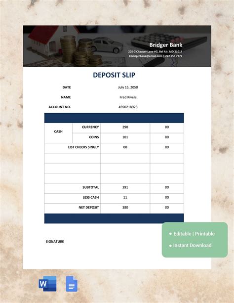 Chase Deposit Slip Template Google Docs, Word | atelier-yuwa.ciao.jp