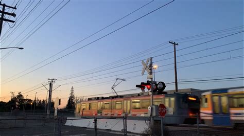 Sacrt Gold Line Light Rail Trains Smud Private Railroad Crossing Sacramento Ca Youtube