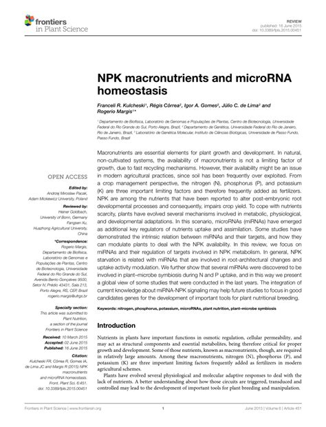 PDF NPK Macronutrients And MicroRNA Homeostasis