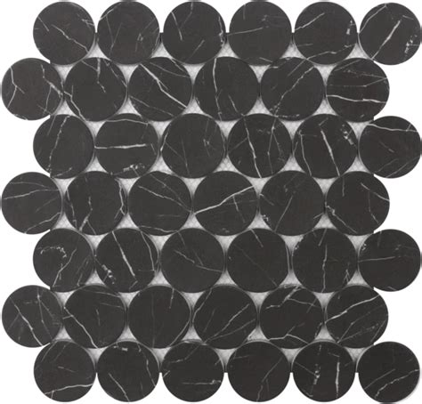 Nero Marquina Large Penny Round Marble Mosaic In 2021 Stone Mosaic