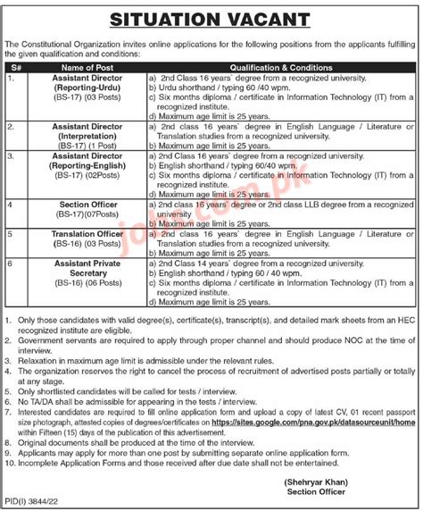 National Assembly Pakistan Jobs 2023 for Assistant Directors, Section ...