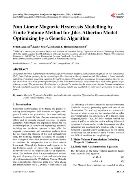 Pdf Bleu Magnetic Hysteresis Modelling By Finite Volume Method For