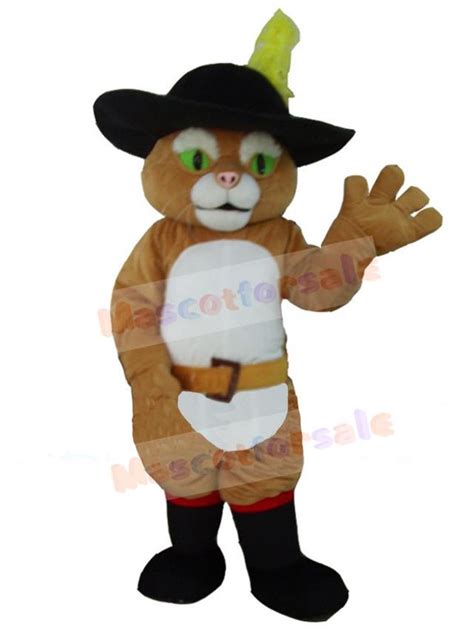 Green Eyes Brown Cat Mascot Costume Animal With Boots