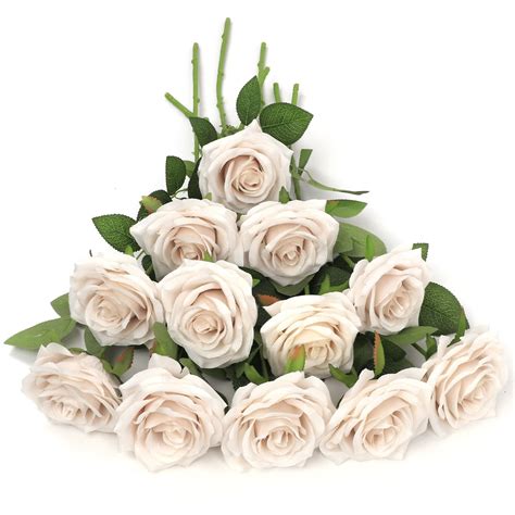 LVEFIT Artificial Rose Flower Nude Flowers Nude Roses Silk Flowers 12 Pcs With Long Stem Silk