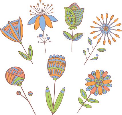 Colored Doodles Flowers For Decoration Stock Illustration - Download Image Now - Abstract ...