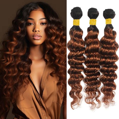 Amazon Ombre Bundles Brown Deep Wave Bundles Human Hair 1B 30