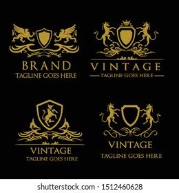 Luxury Gold Crest Logo Collection Boutique Vector De Stock Libre De