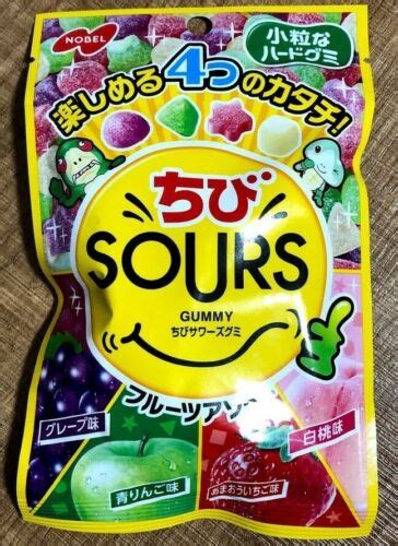 Nobel Chibi Sours gummy 1 pack 80g, Grape, Peach, Green Apple, Mandarin ...