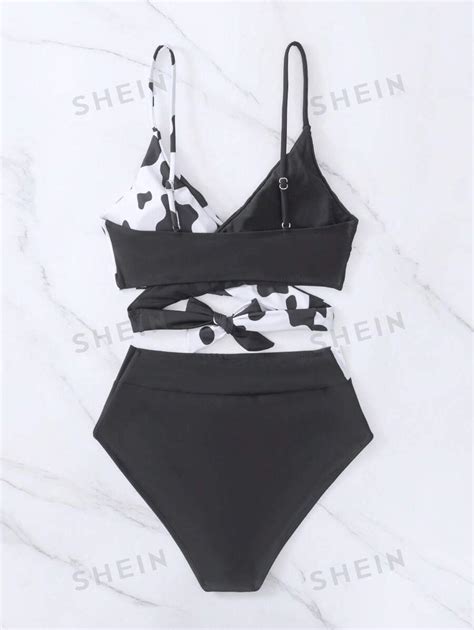 Shein Swim Conjunto De Mai Bikini Envelope Estampa De Vaca De