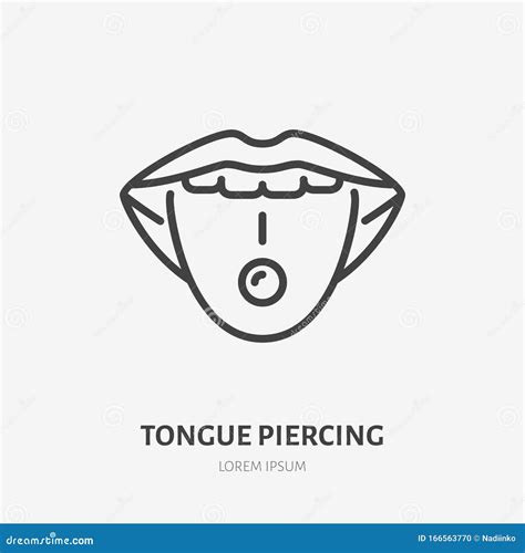 Tongue Piercing Line Icon Vector Pictogram Of Face Jewelry Piercing