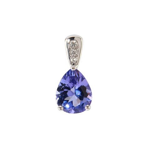 Pendentif Or Blanc 750 Tanzanite Poire De 9x7m Et Diamants Ref 45514