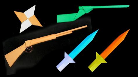 04 Easy Origami Weapons Paper Gun Origami Ninja Star Paper Sword How To Make Paper Things