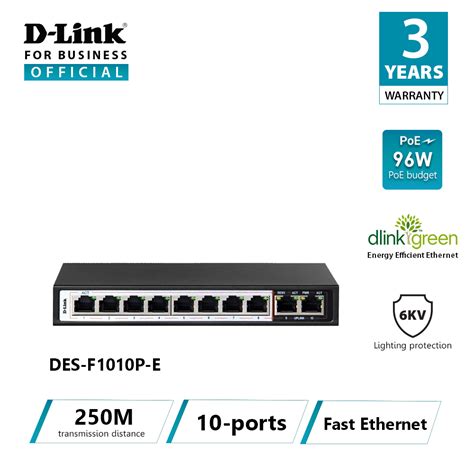 D Link DES F1010P E 250M 10 Port Fast Ethernet Switch With 8 PoE Ports