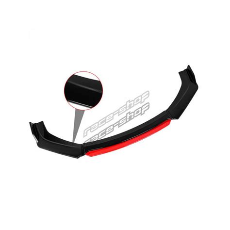 Races Universal Front Bumper Lip Kit With Red Splitter Glossy Black