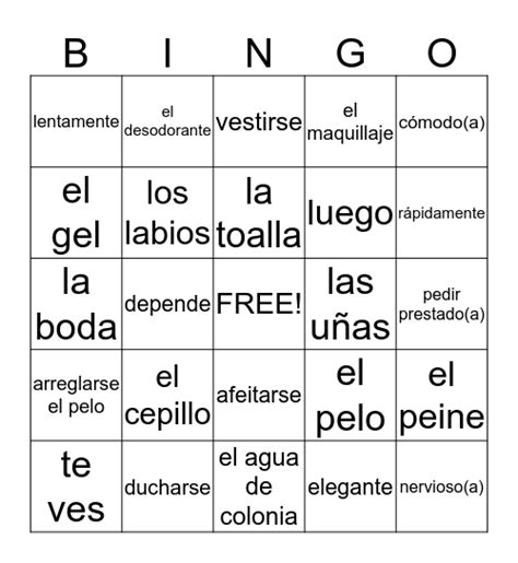 Capitulo A Vocabulario Bingo Card