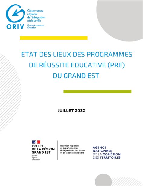 Etat Des Lieux Des Programmes De R Ussite Educative Pre Du Grand Est