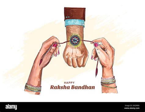 Hand Draw Happy Raksha Bandhan Sister Tying Rakhi To Brother Card Background Stock Vector Image