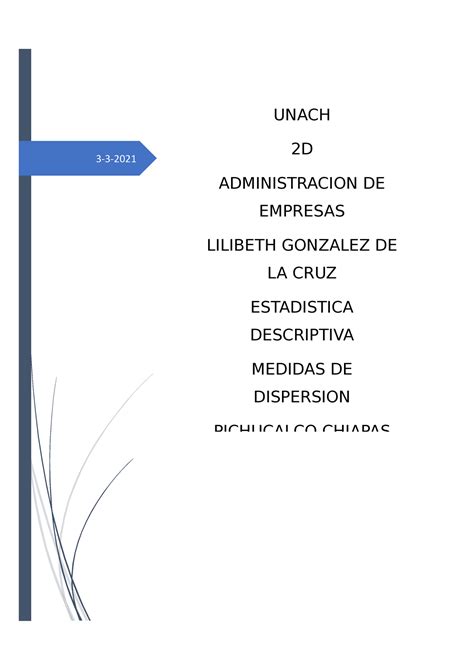 Tarea Medidas De Dispersi N Estad Stica Descriptiva Estad Stica