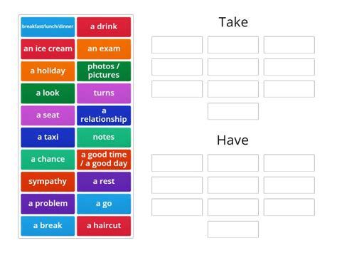 Collocations Have Take Ordenar Por Grupo