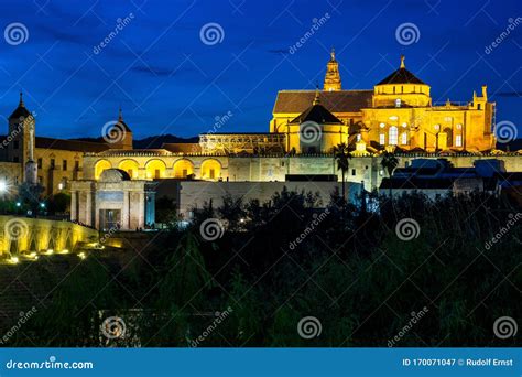 Mosque Cathedral And The Roman Bridge In Cordoba Andalusia Spain At