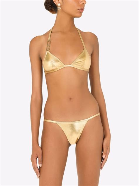 Dolce Gabbana Dg Logo Triangle Bikini Gold Farfetch Uk