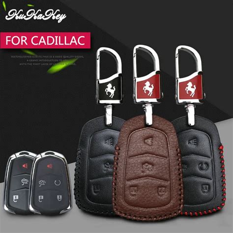 For Cadillac Key Case Genuine Leather Car Key Chain Cover For Cadillac Escalade Ats Cts Xts Srx