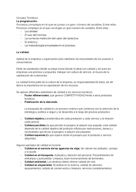 Documento sin t Ã tulo Circuitos Turísticos La programación