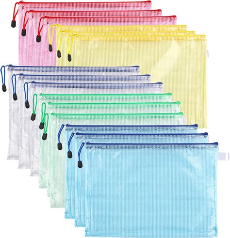 Jekugot A4 Plastic Wallets Zipped Bags Mesh Document File Folders