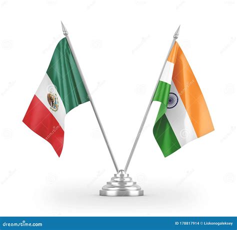 India And Mexico Table Flags Isolated On White 3d Rendering Stock