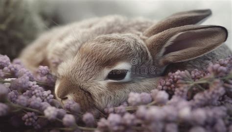 Fluffy Baby Rabbit Sitting In Green Meadow Generated By AI Stock Image