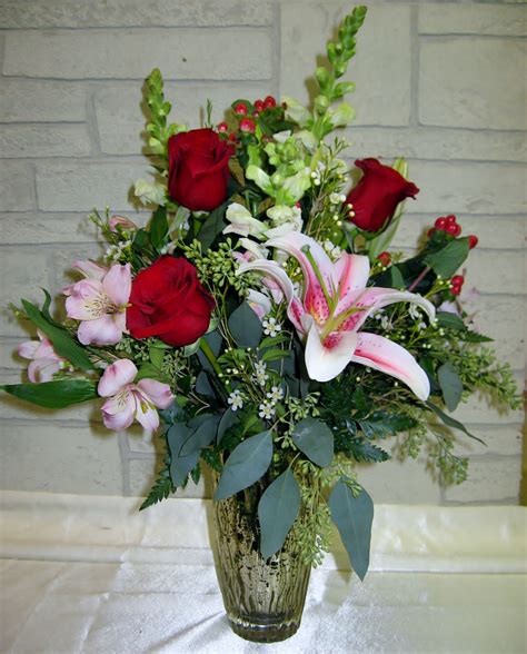 Valentine Bouquet Of Red Roses Stargazer Lilies Alstromeria Wax