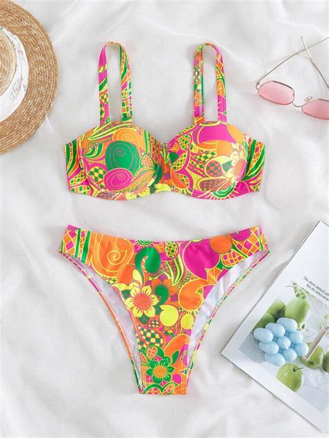 Shein Swim Mod Ba Ador Bikini Push Up Con Estampado Floral Moda De