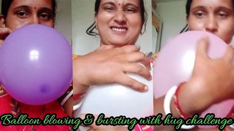 Balloon Blowing🎈 And Bursting With Hug Challenge Balloon Kiss Challenge