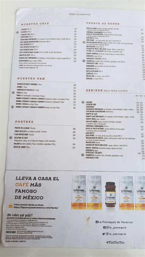 Carta Del Restaurante La Parroquia Del Veracruz Orizaba Plaza Faro