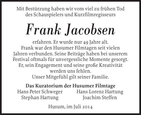 Frank Jacobsen Gedenken Husumer Nachrichten