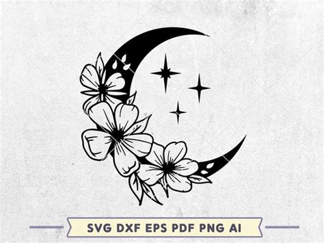 Floral Moon SVG Cut File Crescent Moon Svg For Cricut Etsy