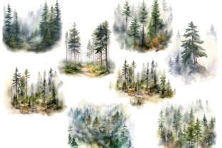 Watercolor Foggy Pine Forest Clipart Graphic By FantasyDreamWorld