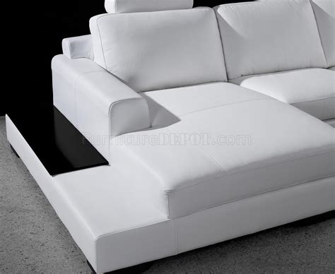 White Leather Modern Sectional Sofa w/Ledge