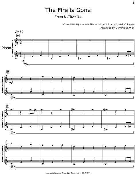 The Fire Is Gone Sheet Music For Piano