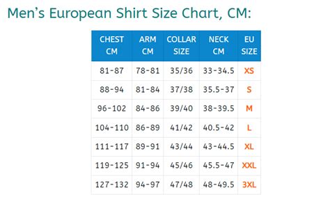 European Shirt Size Chart Conversion The International - Size-Chart.net