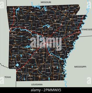 High Detailed Mississippi Road Map With Labeling Stock Vector Image