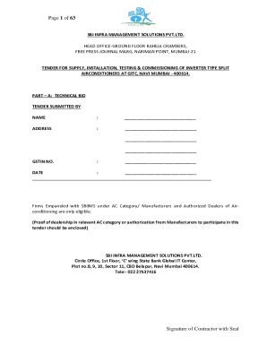 Fillable Online TENDER FOR SUPPLY INSTALLATION TESTING