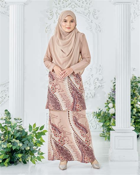 Baju Kurung Moden Batik Sultanah Ombak Light Brown Kualiti Designer Harga Luarbiasa