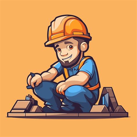 Trabajador Con Casco Y Mono Sentado En El Suelo Ilustraci N Vectorial