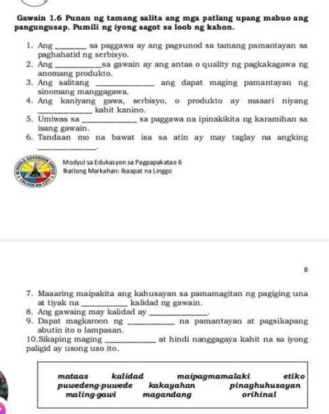 Punan Ang Patlang Ng Angkop Na Salita Upang Mabuo Ang Konsepto Ng Hot