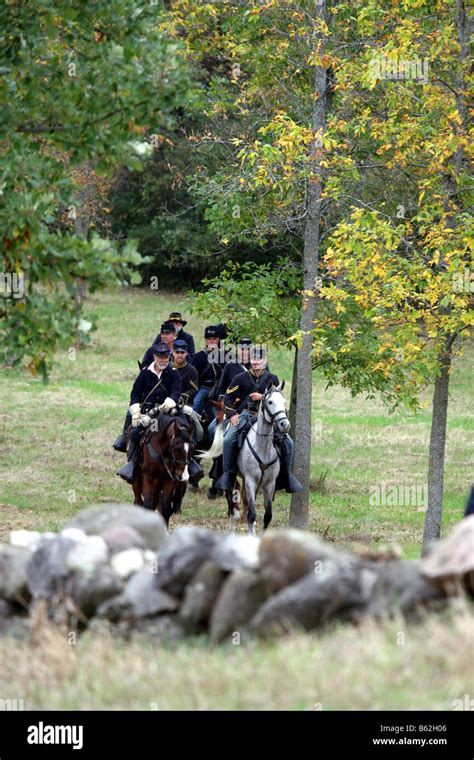 Union Calvary Riders In The Civil War Reenactment At The Wade House